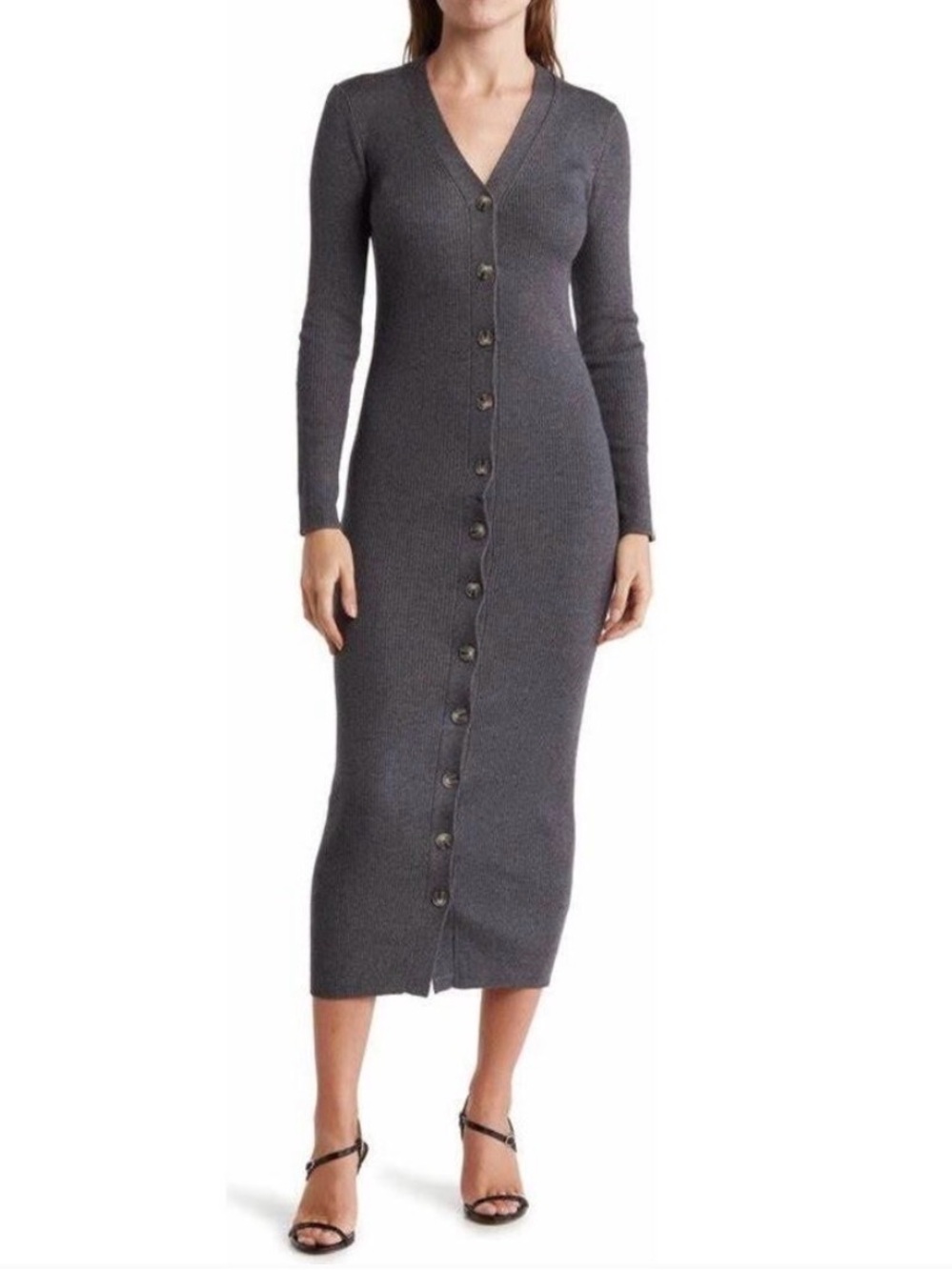 Torn by Ronny Kobo Vianne Cardigan Sweater Dress Ribbed Long Sleeve Gray Small